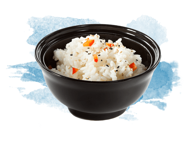 盛有白米饭和蔬菜的碗
