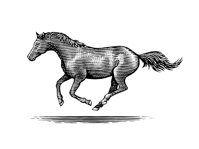 奔跑的马的木刻插图